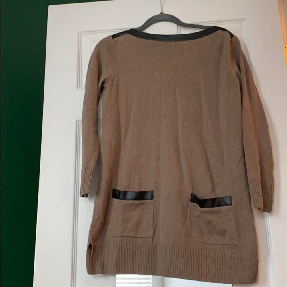 Sweater dress/tunic with faux leather boat neck